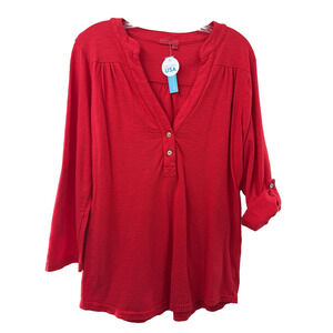 Fresh Produce Women's NWT Red Cotton V-Neck Tee 3/4 Sleeve Size Medium